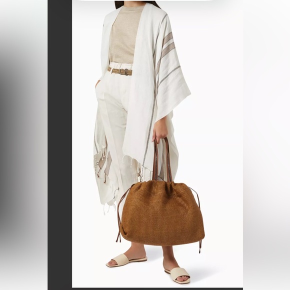 Brunello Cucinelli Handbags - NWT 2 PC Brunello Cucinelli Italy Techno Raffia Tote Bag Handbag Monili Strap